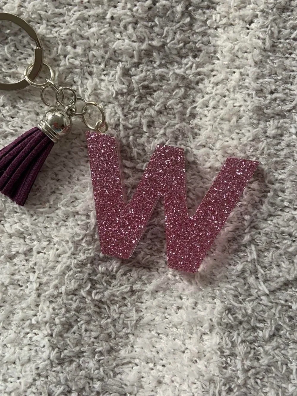 Glitter 'W' Letter Keychain with Tassel